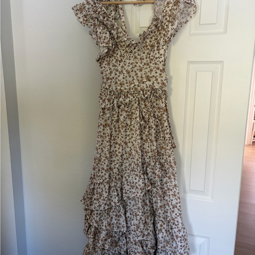 En Saison Floral Maxi Dress - Cream and Brown